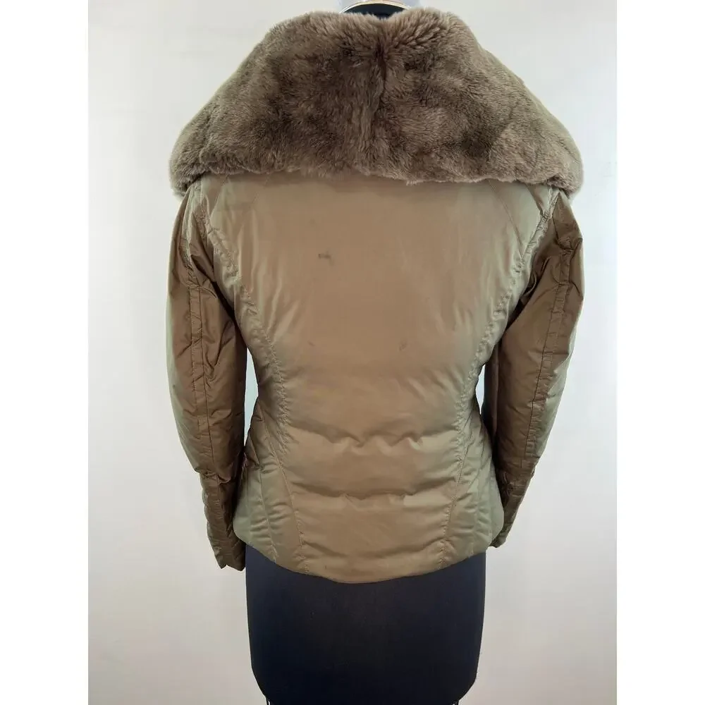 ADD Olive Green Long Sleeve Oversized Fur Collar Womens Down Jacket Size 2